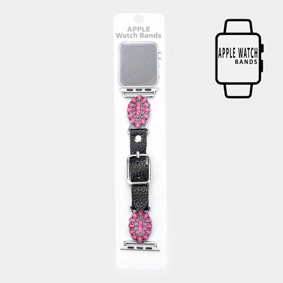 NWT Bohemian Pink Embossed Teardrop Stone Antique Silver Apple Watch Band - Picture 1 of 9